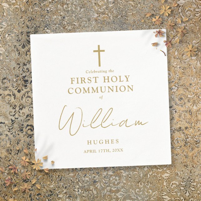 Elegant Gold Minimalistisch First Holy Communion Serviette (Elegant Gold Minimalist First Holy Communion Napkins)