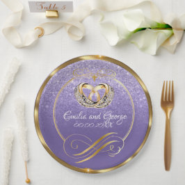 Elegant Gold Mist Lila Wedding Personalisiert Pappteller