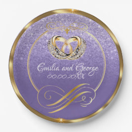 Elegant Gold Mist Lila Wedding Personalisiert Pappteller