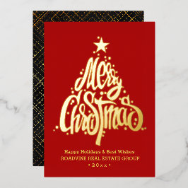 Elegant Gold Modernes Script Red Frohe Weihnachten Folien Feiertagskarte