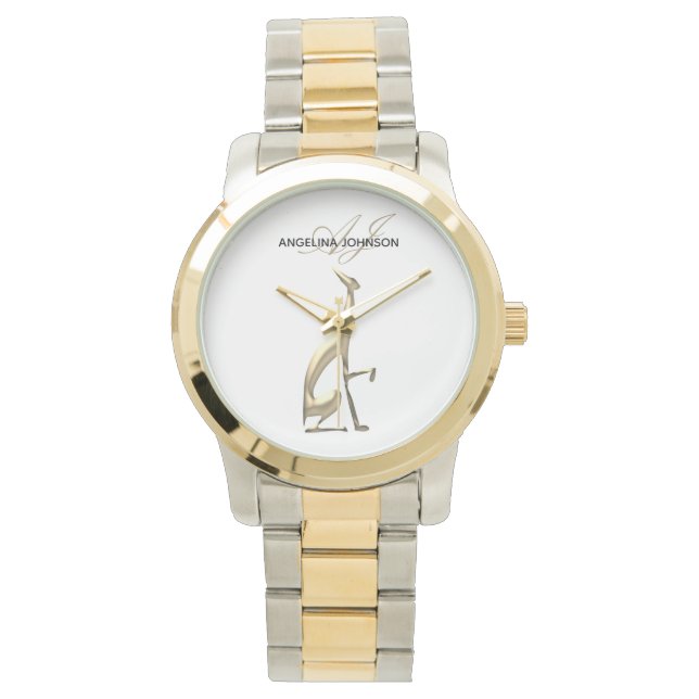 Elegant Gold Monogram Armbanduhr (Vorderseite)