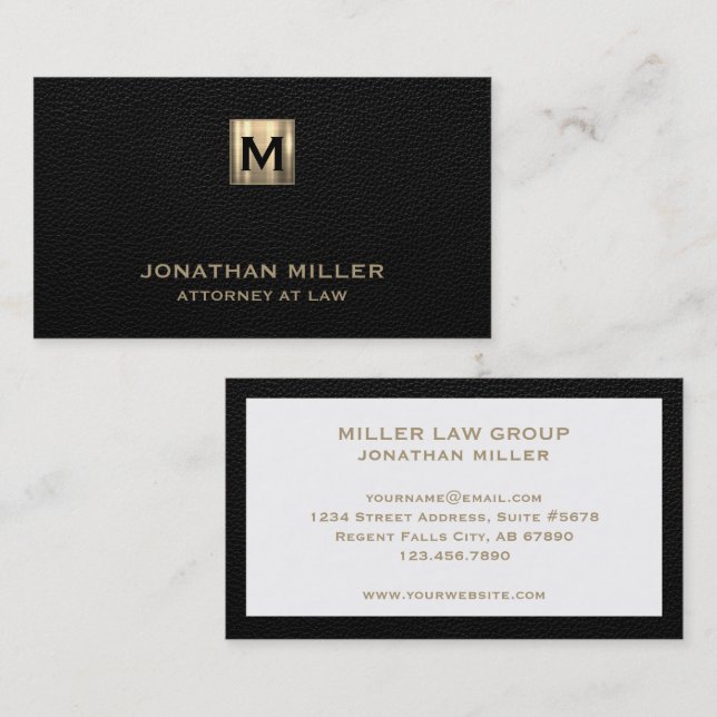 Elegant Gold Monogram Attorney at Law Visitenkarte (Vorne/Hinten)