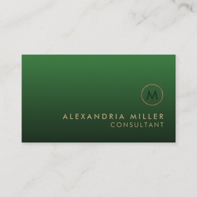 Elegant Gold Monogram Emerald Green Visitenkarte (Vorderseite)
