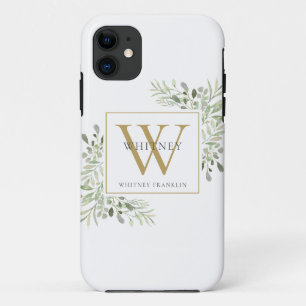 Elegant Gold Monogram Floral Greenery Case-Mate iPhone Hülle