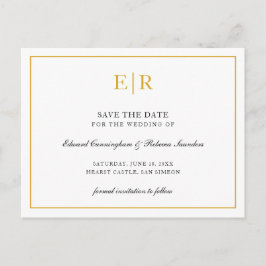 Elegant Gold Monogram Formal Wedding Save the Date Ankündigungspostkarte