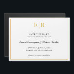 Elegant Gold Monogram Formal Wedding Save the Date Magneteinladung<br><div class="desc">Elegantes magnetisches Save the Date mit Ihrem zwei ersten Monogramm in Imitat Gold,  innerhalb eines Randes,  über einen weißen Hintergrund. Dieses elegante Design eignet sich hervorragend für eine feierliche Hochzeit.</div>