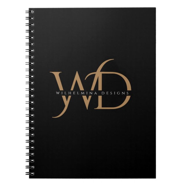 Elegant Gold Monogram Luxurious Typography Black Notizblock (Vorderseite)