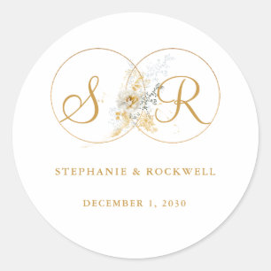 Elegant Gold Monogram Name Initial Wedding Runder Aufkleber