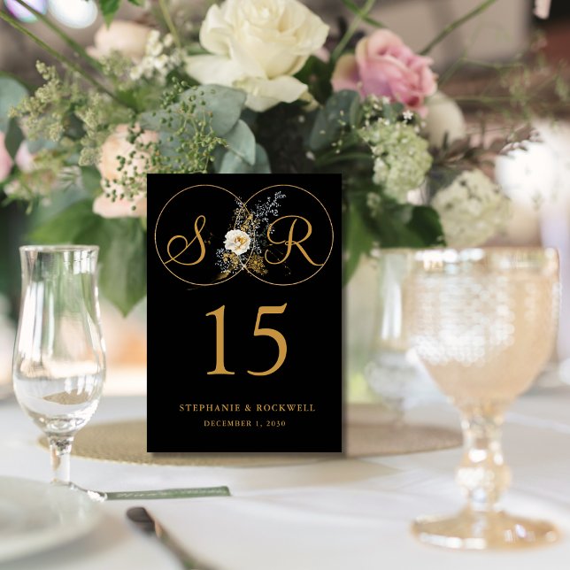 Elegant Gold Monogram Name Initial Wedding Tischnummer (Von Creator hochgeladen)