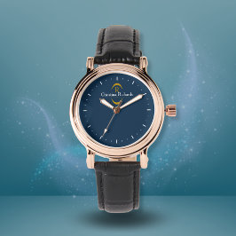 Elegant Gold monogram Navy Blue Modern Armbanduhr