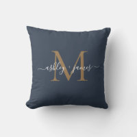 Elegant Gold Monogram Script Names Wedding Blue