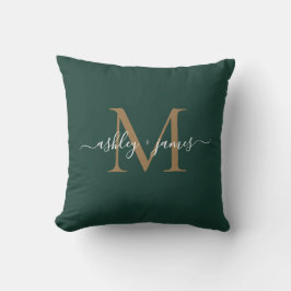Elegant Gold Monogram Script Names Wedding Green Kissen