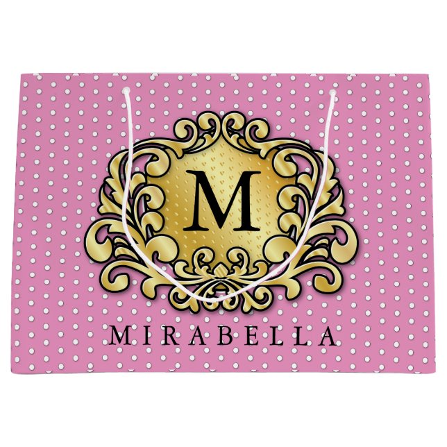 Elegant Gold Monogram Stilvoll Minimalistisch Große Geschenktüte (Vorderseite)