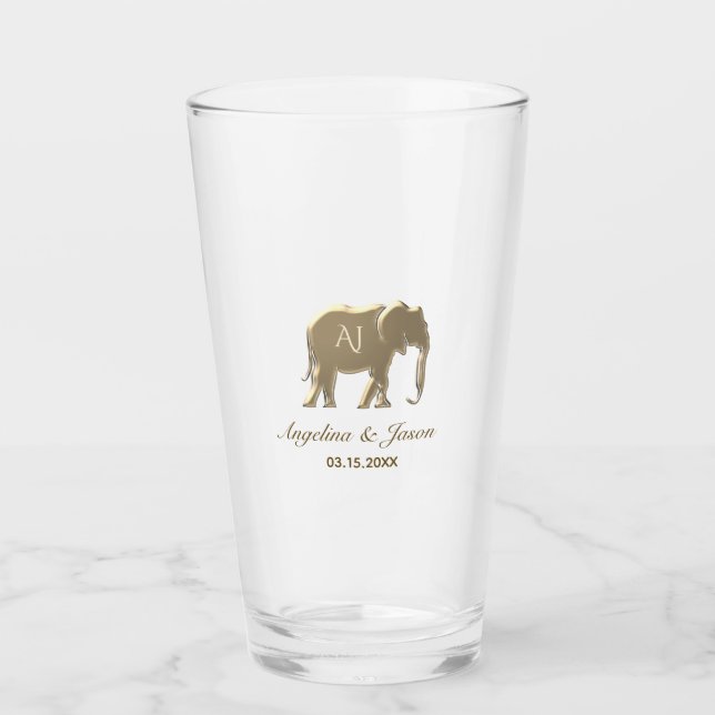 Elegant Gold Monogram Wedding Glas (Vorderseite)