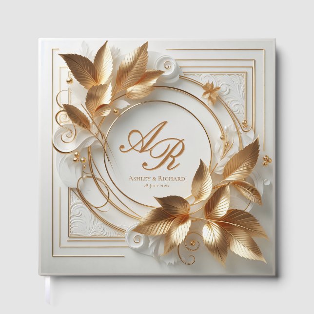 Elegant Gold Monogram Wedding Guest Book Gästebuch (Vorderseite)