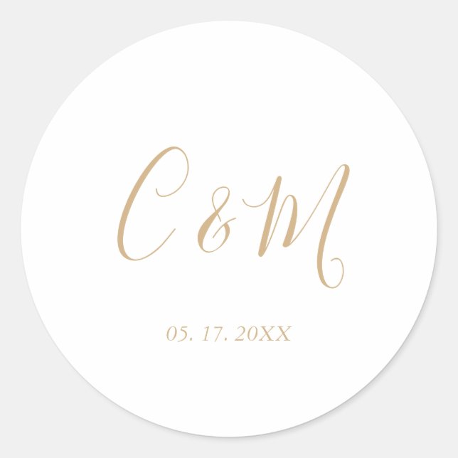 Elegant Gold Monogram Wedding Runder Aufkleber (Vorderseite)