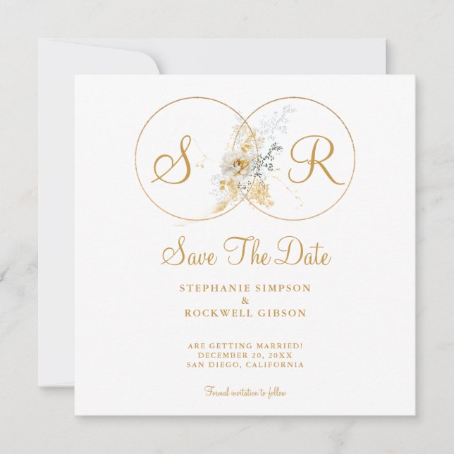 Elegant Gold Monogram Wedding Save the Date (Vorderseite)