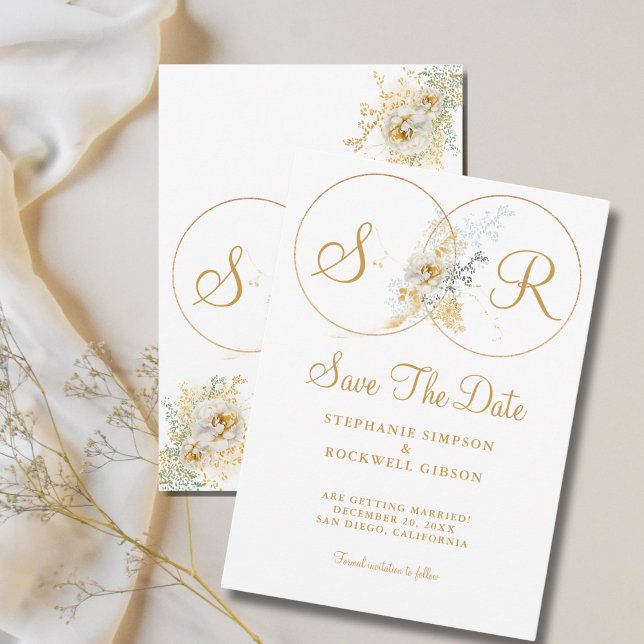 Elegant Gold Monogram Wedding Save the Date (Von Creator hochgeladen)