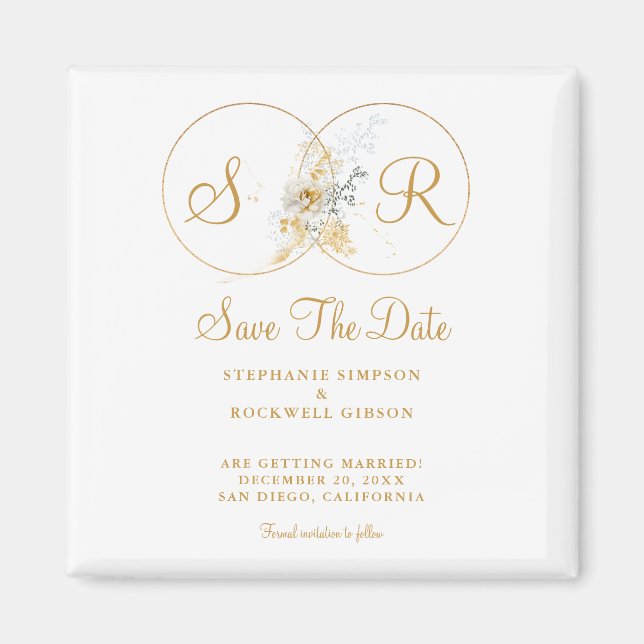 Elegant Gold Monogram Wedding Save the Date Magnet (Vorne)