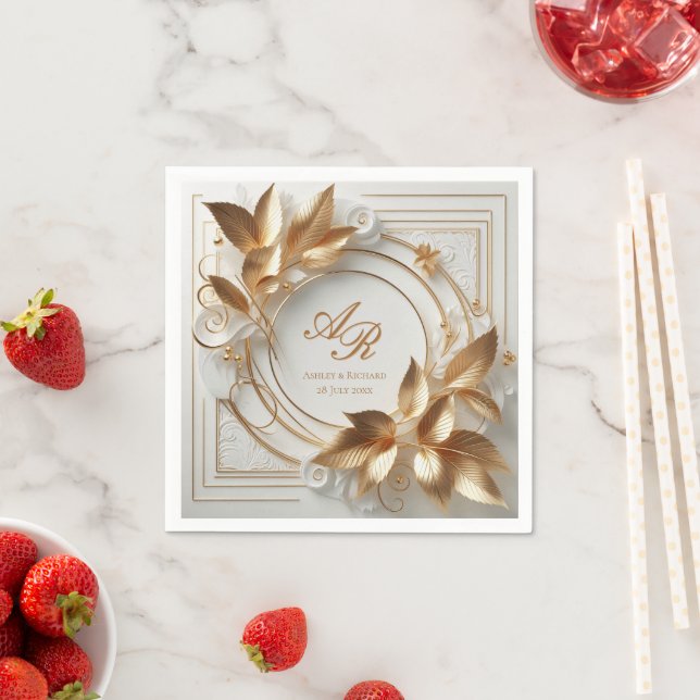Elegant Gold Monogram Wedding  Serviette (Beispiel)