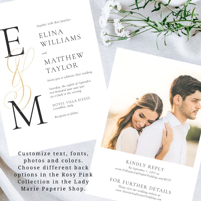 Elegant Gold Monogram Wedite mit UAWG Einladung (Von Creator hochgeladen)