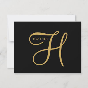 Elegant Gold Monogramm Schwarz  Mitteilungskarte