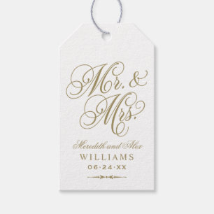 Elegant Gold Mr. und Mrs. Script Custom Monogram Geschenkanhänger