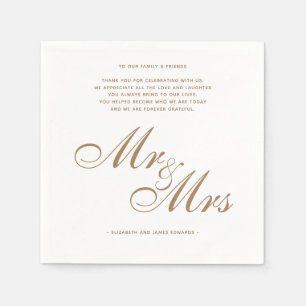 Elegant Gold Mr. und Mrs. Wedding Dankeschön Nachr Serviette