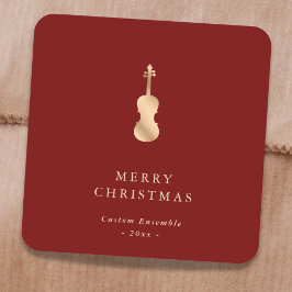 Elegant Gold Music Violin Christmas Red Quadratischer Aufkleber