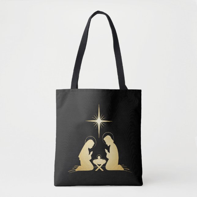 Elegant Gold Nativity Scene | Modernes Christlich (Vorderseite)