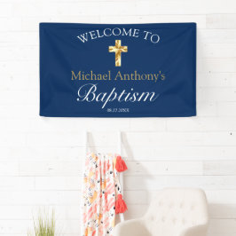 Elegant Gold Navy Baby Taufe Willkommen Banner