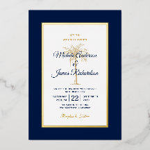 Elegant Gold Navy Blue Palm Tree Beach Hochzeit