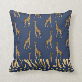 Elegant Gold Navy Blue Tiger Giraffe Cheetah Print Kissen