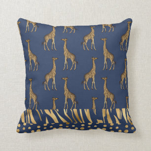 Elegant Gold Navy Blue Tiger Giraffe Cheetah Print Kissen
