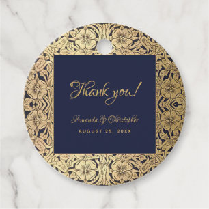 Elegant Gold Navy Blue Vintage Hochzeit Runde Geschenkanhänger