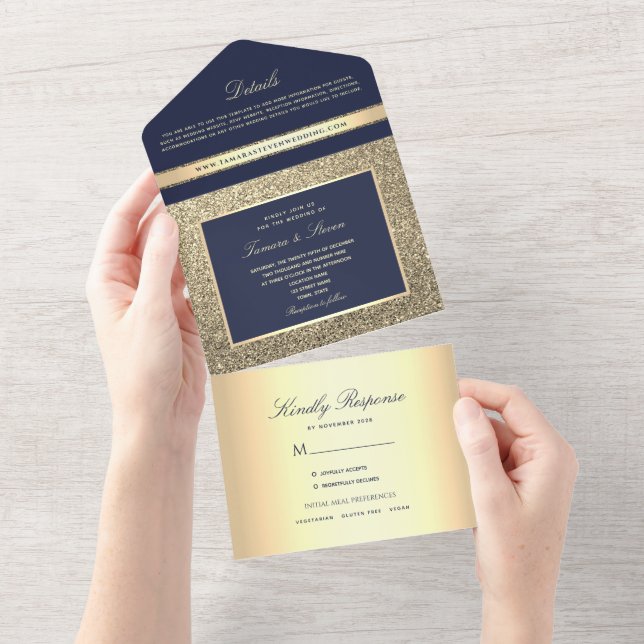 Elegant Gold Navy Blue Wedding Einladung (Abreißen)
