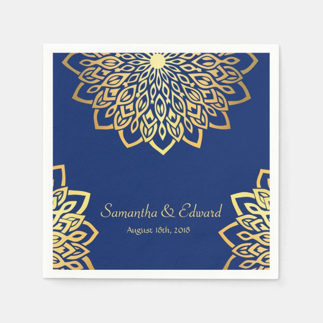 Elegant Gold Navy Blue Wedding Serviette (Vorderseite)
