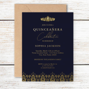 Elegant Gold Navy Tiara Quinceanera Folieneinladung