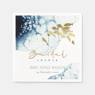 ELEGANT GOLD NAVY UNDERWATER  FISH BRIDAL SHOWER SERVIETTE