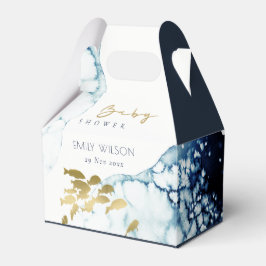 ELEGANT GOLD NAVY UNTERWASSER FISH BABY DUSCHE GESCHENKSCHACHTEL