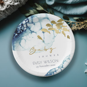 ELEGANT GOLD NAVY UNTERWASSER FISH BABY DUSCHE PAPPTELLER