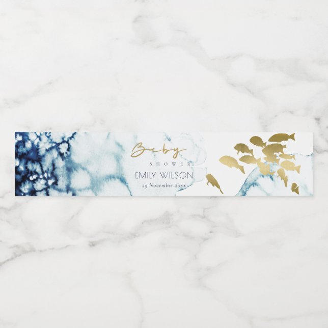 ELEGANT GOLD NAVY UNTERWASSER FISH BABY DUSCHE WASSERFLASCHENETIKETT (Einzelnes Label)