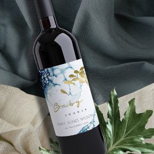 ELEGANT GOLD NAVY UNTERWASSER FISH BABY DUSCHE WEINETIKETT