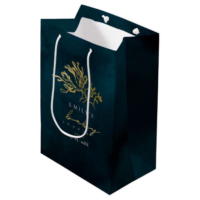 ELEGANT GOLD NAVY UNTERWASSER WEED BABY DUSCHE MITTLERE GESCHENKTÜTE (Vorderseite Schrägansicht)