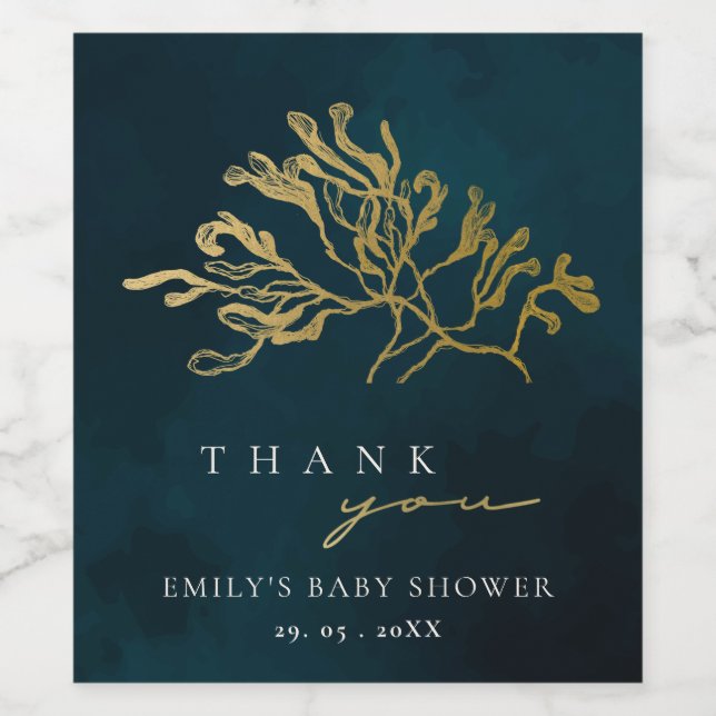 ELEGANT GOLD NAVY UNTERWASSER WEED BABY DUSCHE WEINETIKETT (Einzelnes Label)