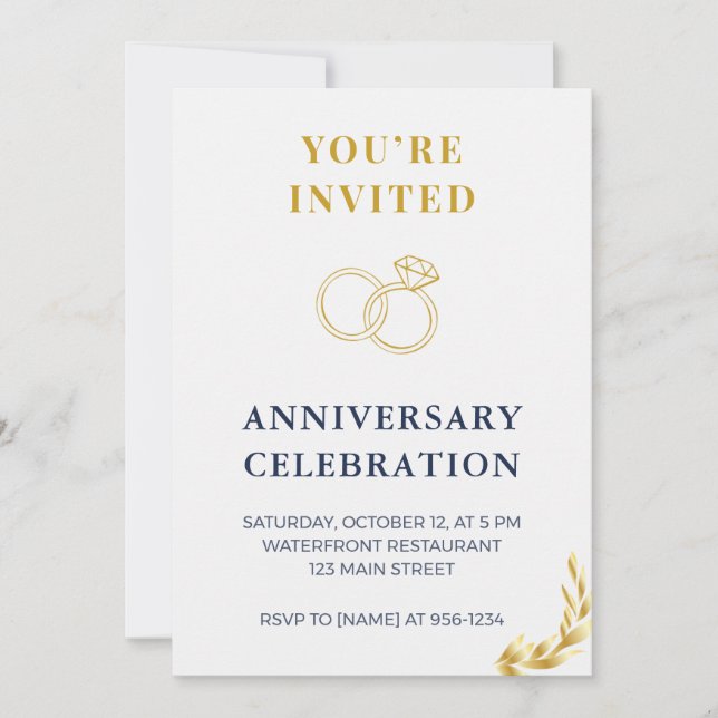 Elegant Gold & Navy Wedding Anniversary Invitation Einladung (Vorderseite)