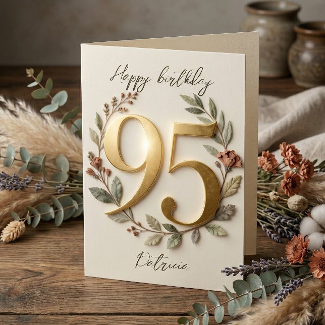 Elegant Gold Number Botanical Wreath 95th Birthday Karte (Von Creator hochgeladen)