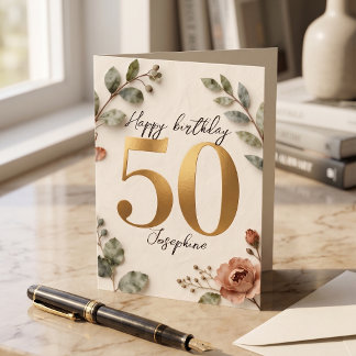 Elegant Gold Numbers Botanical 50th Birthday Card Karte