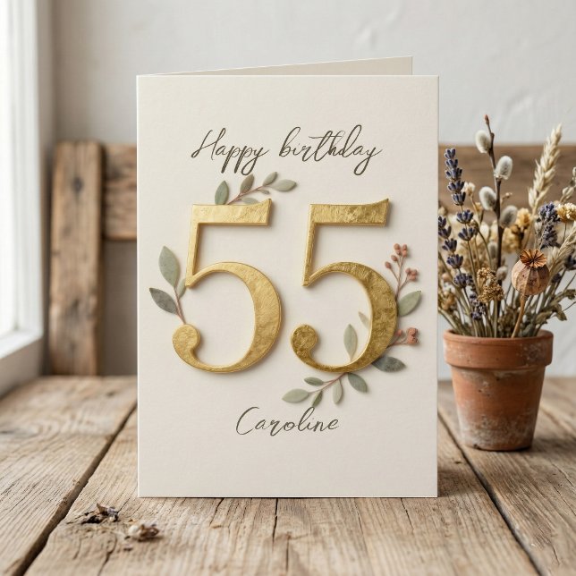 Elegant Gold Numbers Botanical 55th Birthday Karte (Von Creator hochgeladen)