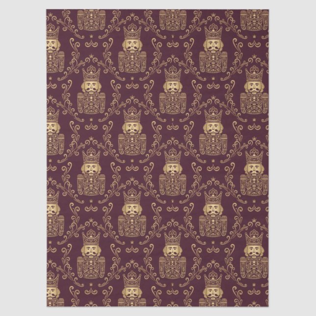 Elegant Gold Nutcracker Christmas Damask Seidenpapier (Vorderseite)